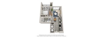 a stylized floor plan with a bedroom and a living room