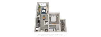 a stylized floor plan with a bedroom and a bathroom