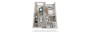 a stylized floor plan with a bedroom and a living room