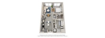 a stylized floor plan with a bedroom and living room