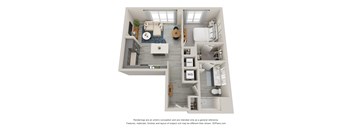 a stylized floor plan with a bedroom and a living room