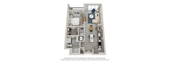 a stylized floor plan of a 1 bedroom unit with a bathroom and a living