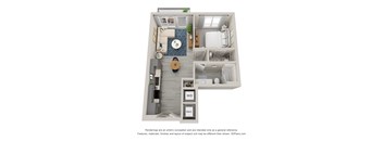 a stylized floor plan with a bedroom and a bathroom