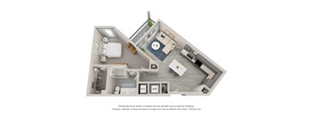 a stylized floor plan with a bedroom and a living room