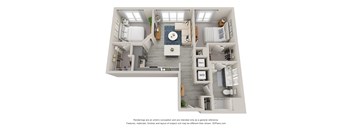 a stylized floor plan with a bedroom and a living room