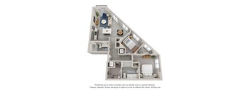 a stylized floor plan with a bedroom and a bathroom
