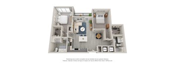 simulated floor plan of a 3 bedroom apartment