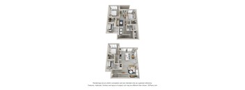 a stylized floor plan of a 3 bedroom apartment