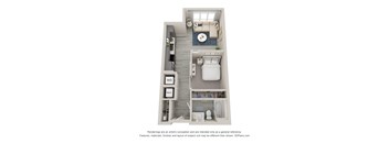 a stylized floor plan with a bedroom and a bathroom