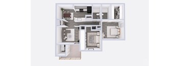 a 3d floor plan of a house with a bedroom and a living room