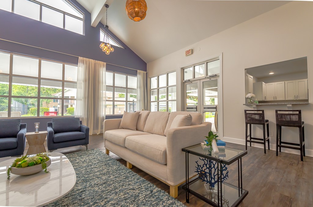 a living room with a couch and a coffee table