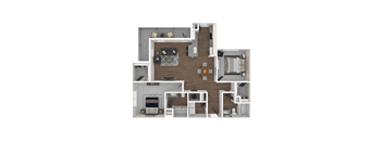 a 3d floor plan of a house with a bedroom and a living room