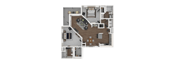 the interior of a apartment with a bedroom and a living room