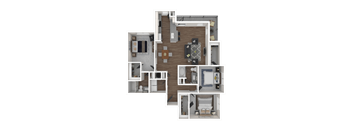 a furnished floor plan with a bedroom and a living room