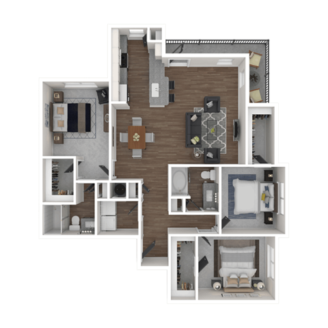 a furnished floor plan with a bedroom and a living room