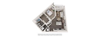 a 1 bedroom floor plan with a bathroom and a balcony