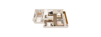 a 3d floor plan of a home with a bedroom and a living room