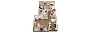 a 3d drawing of a floor plan with a bedroom and living room