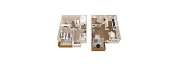 a stylized floor plan with a bedroom and living room