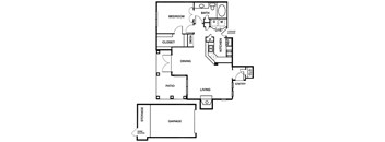 a floor plan of a house with bedrooms and baths and a garage