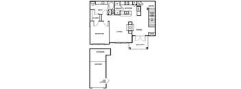 a floor plan of a house with a bedroom and a living room