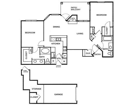 a floor plan of a house with two floors and a staircase