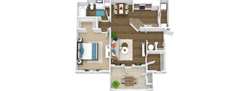 a floor plan of a house with furniture and a pool