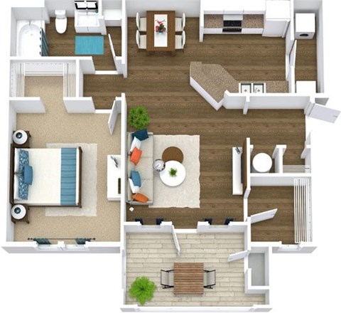 a floor plan of a house with furniture and a pool