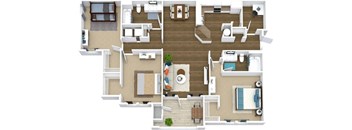 a floor plan of a house with furniture and a swimming pool