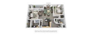 a 1 bedroom floorplan is shown in this rendering