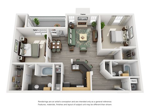 a 1 bedroom floorplan is shown in this rendering