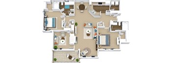 a floor plan of a house with furniture and a living room