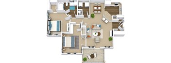 a floor plan of a house with furniture and a living room