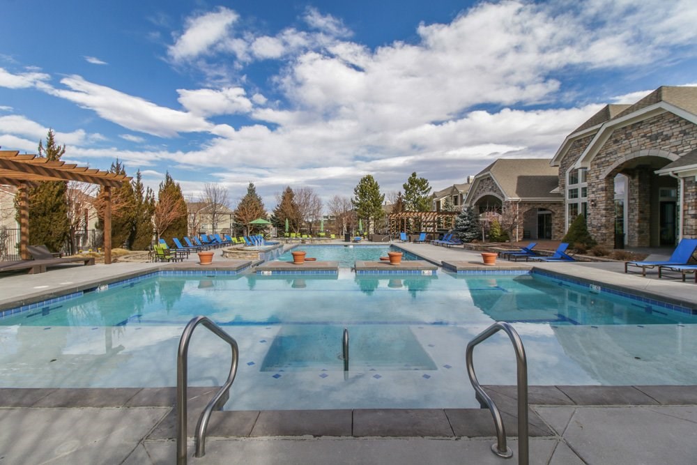 our apartments have a large resort style pool with lounge chairs