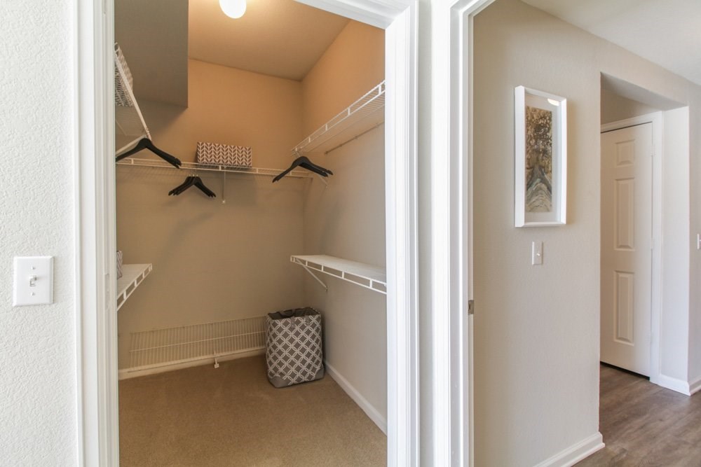 the walk in closet at the preserve at great pond apartments in windsor tx