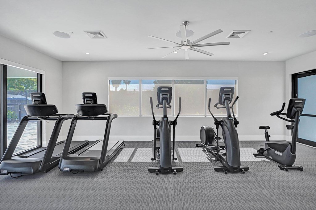 the gym in the home has treadmills and a window
