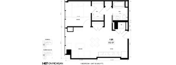 a floor plan of a small house with a bedroom and a living room