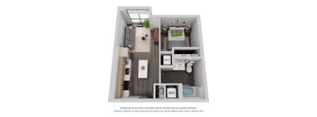 a 1 bedroom floor plan with a bathroom and a balcony