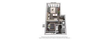 a floor plan of a 1 bedroom floor plan with roommates