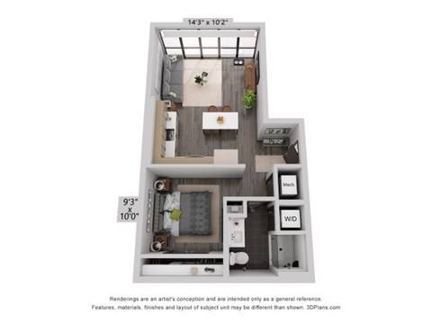 a floor plan of a 1 bedroom floor plan with roommates