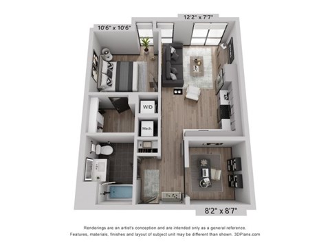 a 1 bedroom floor plan  1100 sq ft