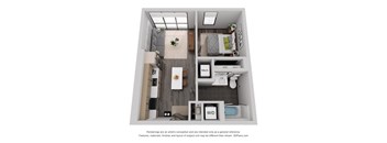 a 1 bedroom floor plan with a bathroom and a living room