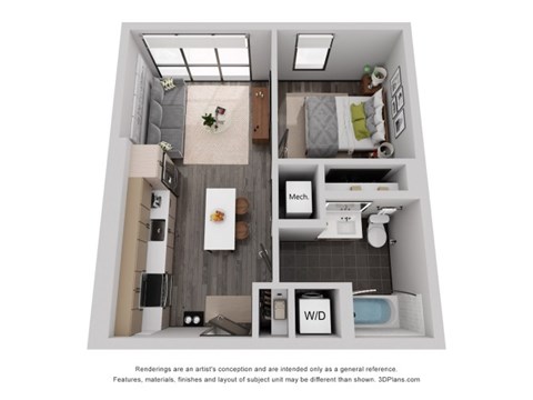 a 1 bedroom floor plan with a bathroom and a living room