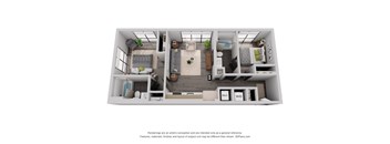 a stylized floor plan with a bedroom and a living room