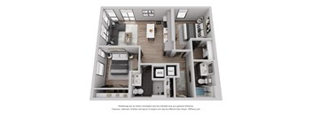 a 1 bedroom floorplan is shown in this rendering