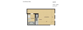 a floor plan of a room with a bathroom and a living room