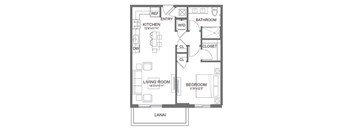 a floor plan of a small house with a bedroom and a living room