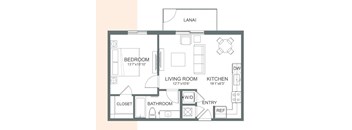 a floor plan of a house with a bedroom and a living room