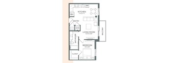 a floor plan of a small house with a bedroom and a living room