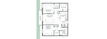 a floor plan of a house with bedrooms and a living room